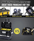 Comparison of fabric tool bag and 18 Inch Rolling Tool Bag With Built In Bags Organizer Pockets Black Heavy Duty Toolbox On Wheels