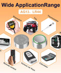 Premium AG13 LR44 Batteries 25 Pack 1.5V Alkaline Button Cells for watches, calculators, toys, and other gadgets.