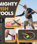 Mighty fish tools including food cutting knife, whistle, and fishing tools, part of Dope 25 Piece Survival Kit For Men Dads Camping Essentials Gear And Outdoor Survival Tools Gift For Him Valentines Christmas Stocking Stuffers And Gift Ideas.