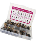 Industrial Electric Motor Brush Set Pro Grade 40 Pcs In 10 Sizes Copper Alloyed Carbon Brushes Kit in open case with labeled sizes