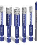 6-piece blue TAVIRE diamond drill bit set with hex shanks for tile porcelain sizes 1/4", 5/16", 3/8", 1/2" carbide bit.