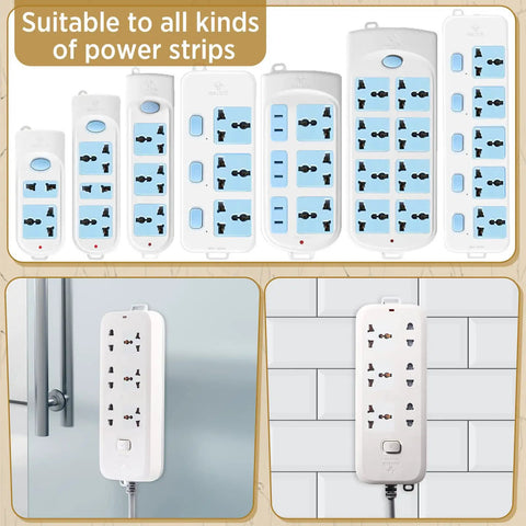 Six Pack Self Adhesive Power Strip Holder Wall Mount Cable Management System For Surge Protector Plugs Tidy Up Computer Desk Office And Home Setup Easy To Install displayed on white kitchen wall tiles and glass panel