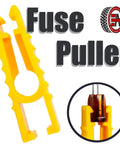 Real Deal 12 Volt Inline Automotive Fuse Holder Kit Featuring 14 Gauge Wiring Harness And 120 Assorted Atm Apm Car Mini Fuses With Heavy Duty Puller Tool in yellow, designed for easy fuse removal.