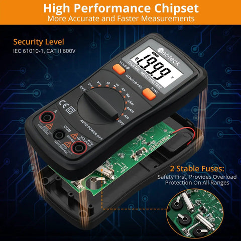 Auto Ranging Pocket Digital Multimeter For Diyers, 2000 Counts, AC And DC Voltage And Current, with circuit board view