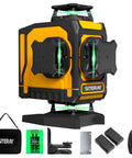 Straight Shooter Self Leveling Green Laser Level, 4X360 Layout Tool With Remote And Magnetic Stand, no fuss job site game changer, with accessories.
