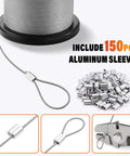 Beefed Up 7x7 Stainless Steel Wire Rope Cable One Sixteenth Inch 328 Feet With 150 Crimping Sleeves for outdoor use