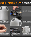 Pneumatic Transmission Fluid Pump And Dispenser Kit With 2.6 Gallon Tank showing handles, trigger lock, pressure gauge, and more.