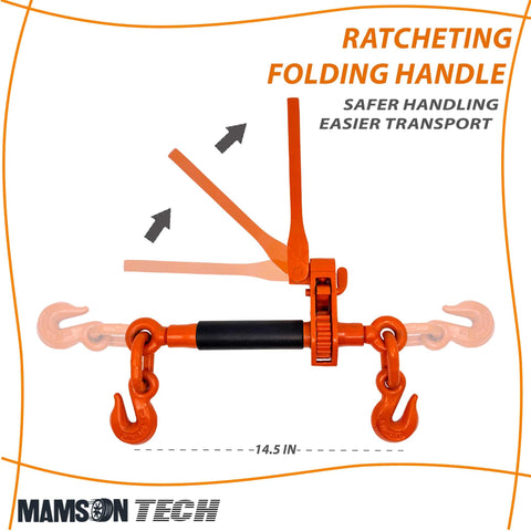 Heavy Duty Folding Handle Ratchet Load Binder 2-Pack For 5/16-3/8 Inch Grade 70 Chains, 7,100 LBS Working Load Limit, DOT SAE Compliant