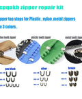 52 Piece Zipper Repair Kit With Metal Head Sliders Retainers And Insertion Pins In 3 Colors And 3 Sizes Includes Stops Bottoms And U Shape Pieces For Size 10 8 5 Zippers Easy Diy Fix For Stuck Or Broken Zippers showing various zippers and repair pieces