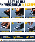 Instructions for using DIY Windshield Repair Kit For Chips And Cracks Fast Fix With Deep-Penetrating Resin in six steps