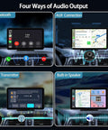 Visual showing four audio output options for 7 Inch Wireless CarPlay And Android Auto Portable Touchscreen Stereo with backup camera