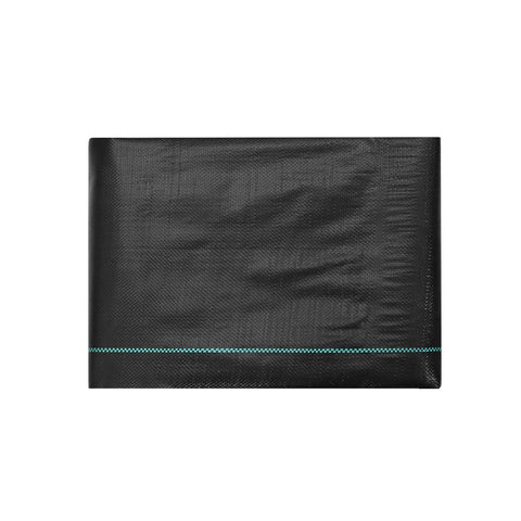Heavy Duty 4x100 Ft Woven Weed Barrier Landscape Fabric, black, folded, showing texture, outdoor grade for landscaping and driveways.