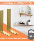 Heavy Duty 6 Inch L Shelf Brackets In Rustic Gold Iron For Industrial Modern Floating Shelves With Hardware 70 lbs support
