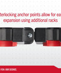 Close-up of Twist Lock Fishing Rod Rack for Wall Mount Stores Four Rods Black Finish showing interlocking anchor points.