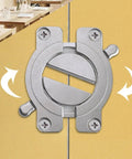 Say Bye To The Wiggle Heavy Duty Zinc Alloy Table Top Connectors With Secure Latch, close-up view on yellow panel.