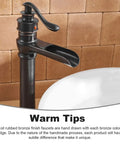 Waterfall Vessel Sink Faucet With Single Hole Install, Oil Rubbed Bronze Rustic Farmhouse Lavatory Tall Basin Vanity in bathroom