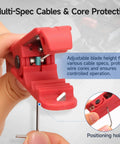 Round Cable Stripper For AWG 12 To Four Zero Pro Grade with adjustable blade and positioning hole, shown in use.