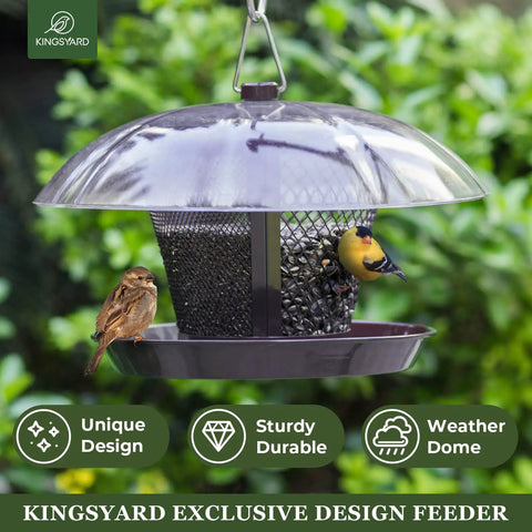 Outdoor Bird Feeder Dual Use Metal Mesh With Weatherproof Dome 2.5 Pound Seed Capacity For Finches And Cardinals
