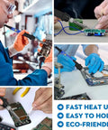 DIYers using a 60W Adjustable Temperature Soldering Iron Kit for Electronics and Jewelry Repair, 110V Fast Heating Tool with Five Tips.