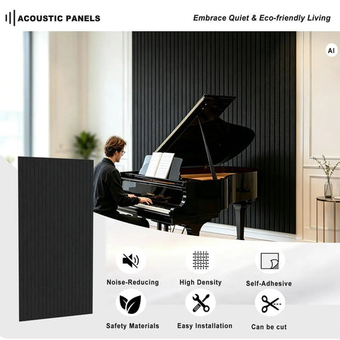 Top Shelf 10 Pack Sound Dampening Panels 48 X 24 Inch Black Acoustic Wall Tiles Heavy Duty Noise Eating Fiber for home studio use.