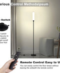 Corner Floor Lamp With Remote for Living Room, Modern Minimalist Black Floor Light That Fits Corners, space saving design, shown with remote and foot switch