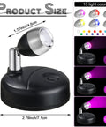 Six Battery Operated Wireless LED Spotlight Kit Indoor With 13 Color Up Lights, 3 Remote Controls, showing spotlight size and colors