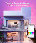 Smart home app controlling WiFi Color Changing A19 LED Bulbs With Alexa And Google Assistant, house with color lighting control.