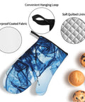 Rock Your Kitchen With These Cool Abstract Blue Fluid Shapes Oven Mitts And Pot Holders Set Of 4 with hanging loop and quilted lining.