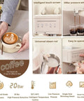 Touchscreen Espresso Coffee Machine Featuring Built In Milk Frother Semi Automatic Brewer And High Pressure Pump For No Brainer Cafe Shots And Smooth Sips Daily with latte art on a plate.