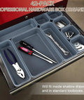 42 Pack Three Size Tool Box Organizer Trays Set With Interlocking Dividers for garage drawers, holding mechanic tools and hardware gear
