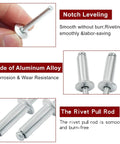Heavy Duty Aluminum Blind Rivets Top Shelf Dome Head Silver Metal Fasteners shown with rivet pull rod and features for auto body repairs.