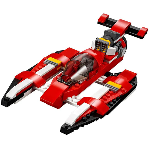Creator 3 In 1 Propeller Plane Building Toy with red hydroplane option, featuring detailed cockpit and sleek design for STEM play.