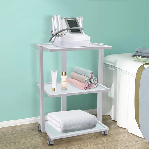 Three Tier Beauty Cart On Wheels With Heavy Duty 330 Lb Capacity All Purpose Rolling Trolley Organizer in spa setting