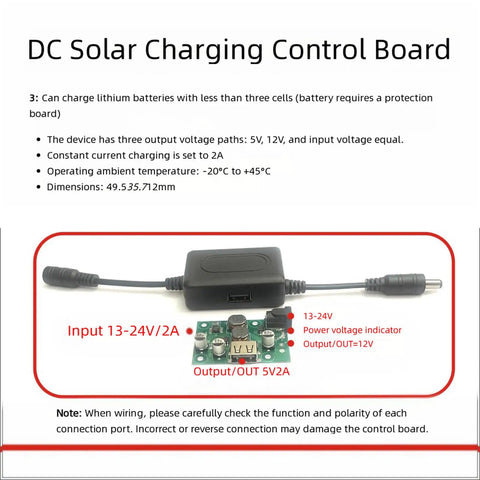 Durable Solar Charging Controller With USB 5V 2A Output And 5.5x2.1mm Connector Converts 12V To 30V Solar Panel Input