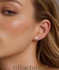 Top Shelf Implant Grade Titanium Opal Stud Earrings Screw Back 5Mm Smooth Gem 20G worn in earlobe on model.