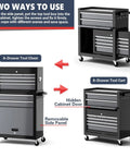 Beefy 8-Drawer Rolling Tool Chest With Wheels 42 Inch Heavy Duty Steel Cabinet Detachable Top Toolbox Hooks Liners Tray Dividers Premium Rolling Tool Box For Garage, Workshop, Warehouse, Black, with removable side panel
