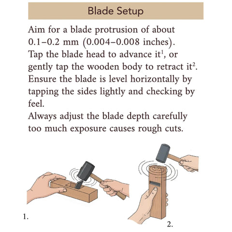 Blade setup instructions for Japanese Kanna Manual Hand Plane For Smoothing Woodwork Precision Ground 42 Millimeter Steel Blade.