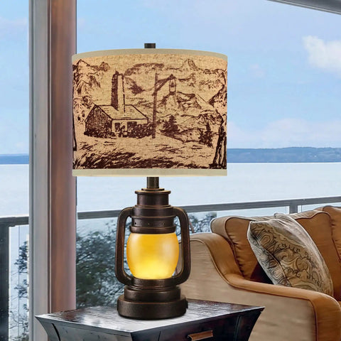 Lantern Table Lamps Set Of 2 With Nightlight And USB Power Outlet, Dark Bronze Finish, Linen Hardback Shade in living room
