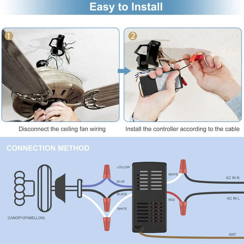 Installing Universal Ceiling Fan Remote Control Kit Dimmable Replacement for Hunter Hampton Bay Harbor Breeze Works With Hunter 99122 99123 99600 3 Speed Self Learning Plug And Play Receiver