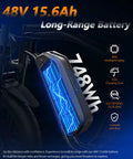 Powerful 2500 Watt Fat Tire Electric Bike For Adults And Teens battery 48V 15.6Ah with safety features displayed