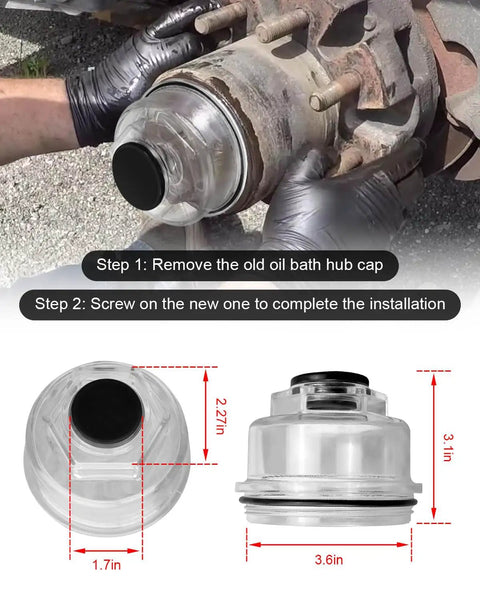 Two Pack Hub Oil Cap Kit Fits AL-KO And Hayes Axles 10K To 16K installed on axle, showing installation steps and dimensions