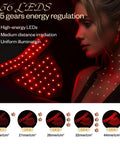 Anti Aging Red Light Therapy Mask For Face And Neck With 850Nm Near Infrared Plus 630Nm Red Led Diodes on model with illuminated LEDs.
