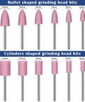 Bullet and cylinder shaped grinding bits from the 36 Piece Shank Mounted Abrasive Stone Grinding Points Set For Rotary Tools One Eighth Inch Shank In Three Colors Two Shapes Six Sizes With Plastic Box Go To Finishing Kit.