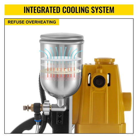 Integrated cooling system of Heavy Duty 40Mm Magnetic Drill Press With Stepless Speed Control prevents overheating during use.