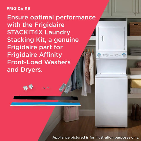 Stackit4x Laundry Stacking Kit For Affinity Front Load Washers And Dryers with image of washer and dryer stacked using kit