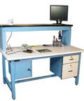 Solid Modular Technical Workbench With ESD Laminate Surface, 60 By 30 Inch Drop In Ready Station with monitor and tools.