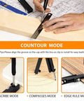 Using Multi-Function Scribing Tool For Woodworking And DIY Projects with ruler on wood, showing scribe, compasses, and edge rule modes.