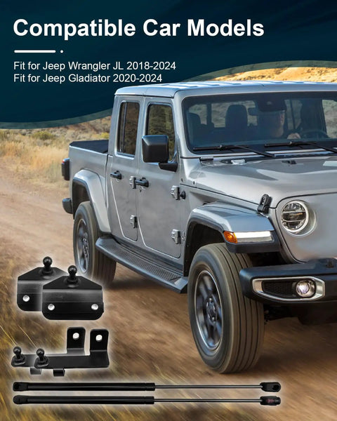 Two Pack Gas Struts Lift Supports For Jeep Wrangler JL 2018 2019 2020 2021 2022 2023 2024 And Jeep Gladiator 2020-2024