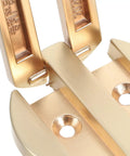 Close-up of vintage small cabinet door handles with concealed pulls in gold finish, zinc alloy, easy install hardware for furniture.