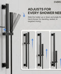 EVERSTEIN Shower System with Handheld Spray, adjustable slide bar for optimal hand shower positioning in matte black.